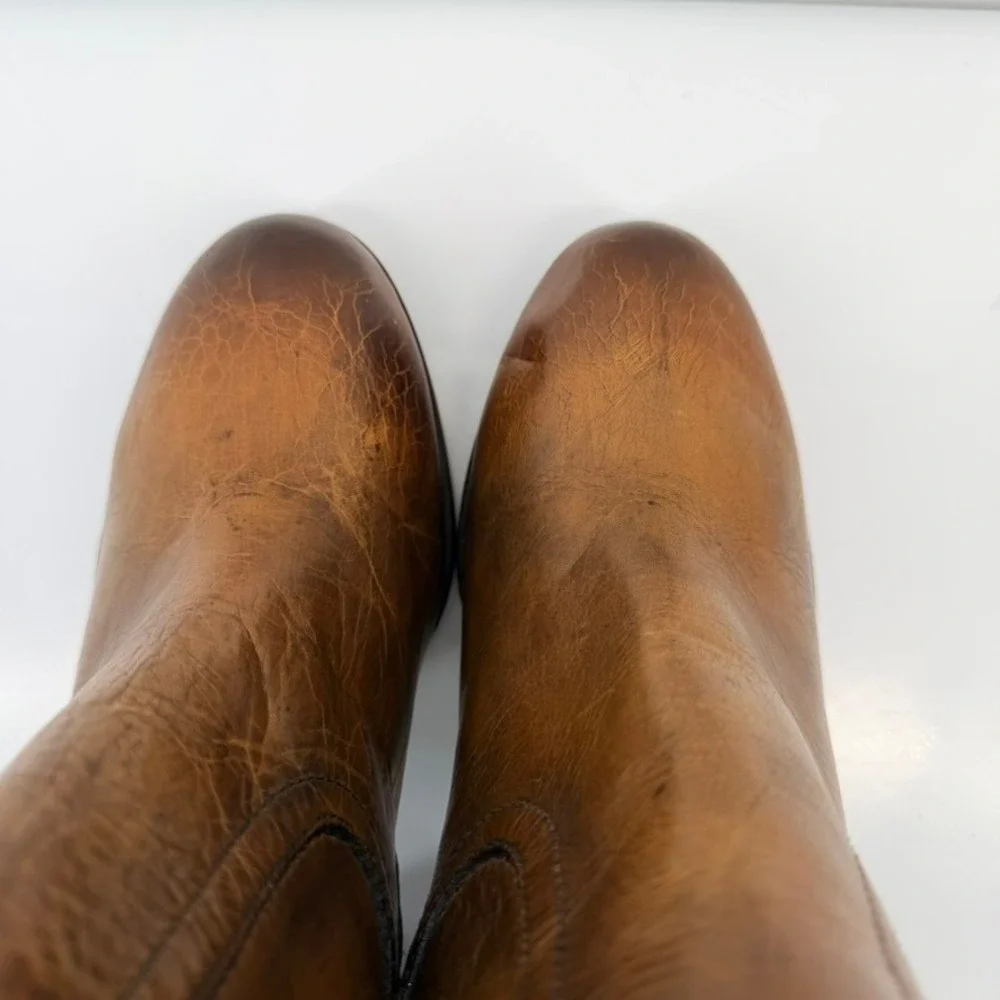 FRYE Tan Leather Parker Short Block Heel Ankle Boots Size 9M NWOB Deadstock